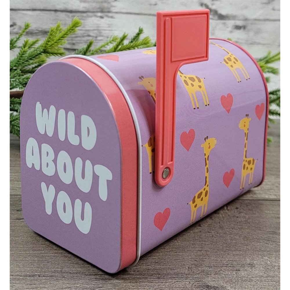 Valentine's Day Wild About You Giraffe Tin Mailbox NWT